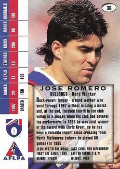1998 Select AFL Signature Series #36 Jose Romero Back